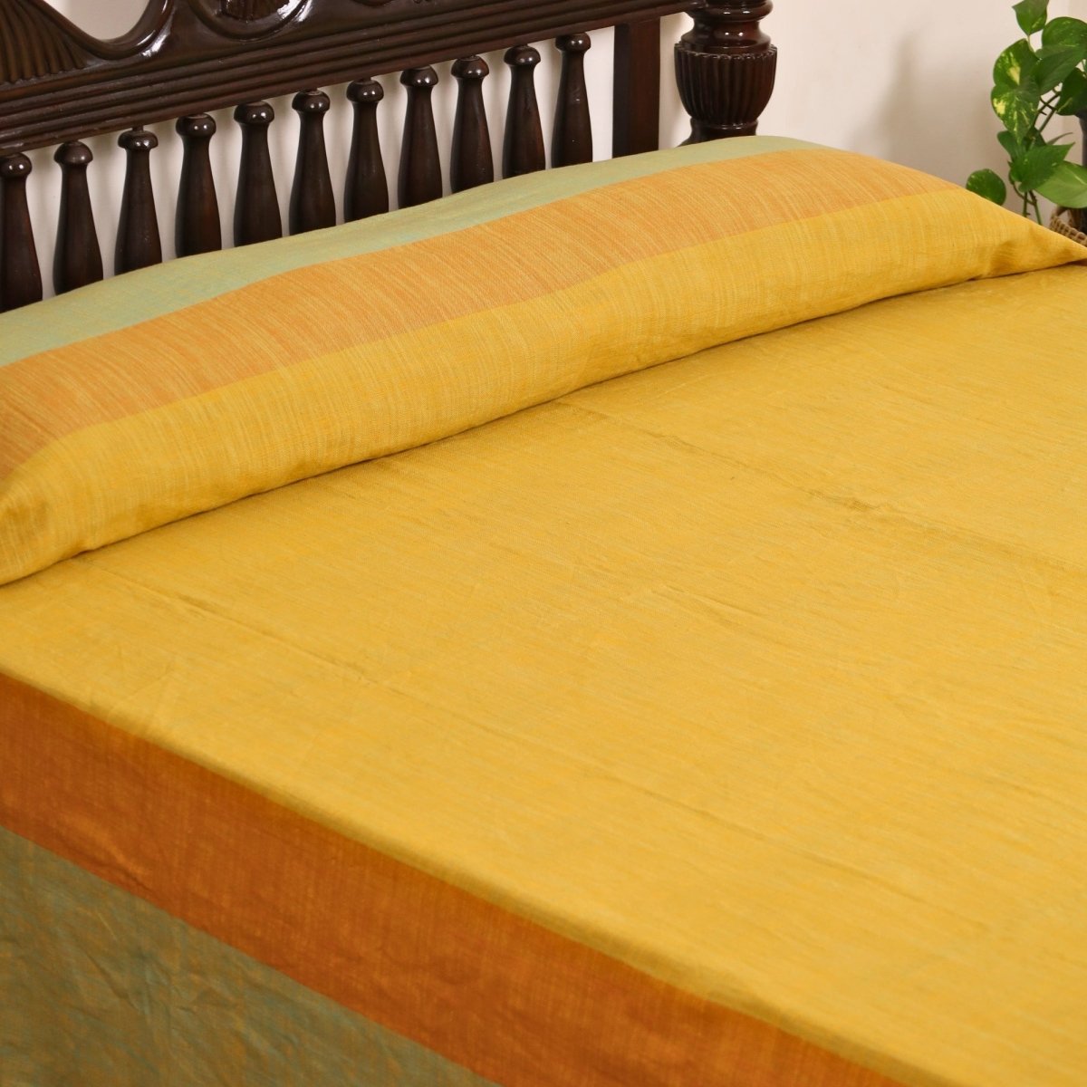 Citrine Yellow and Green Pure Cotton Bedcover | Single and Queen | Handprinted