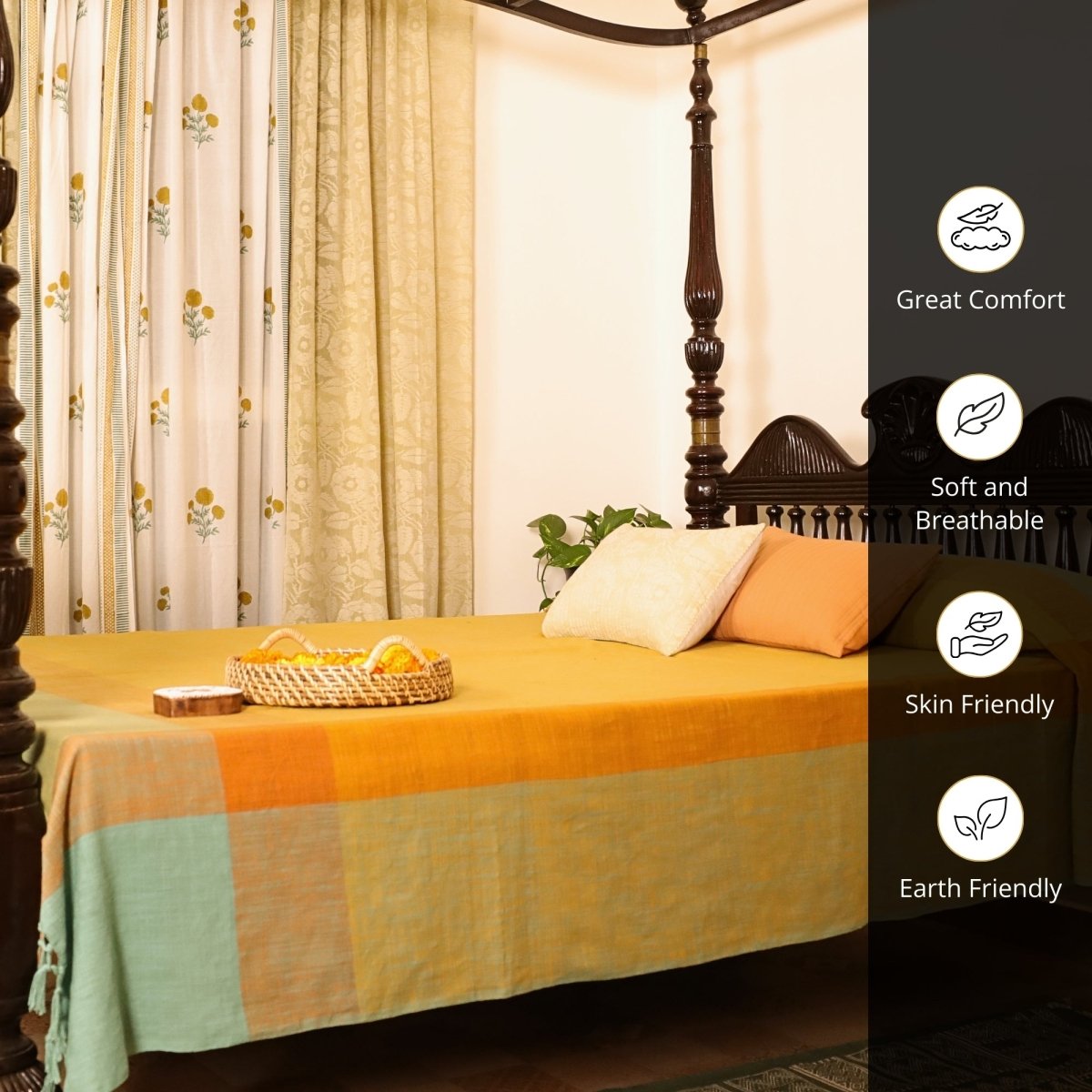 Citrine Yellow and Green Pure Cotton Bedcover | Single and Queen | Handprinted