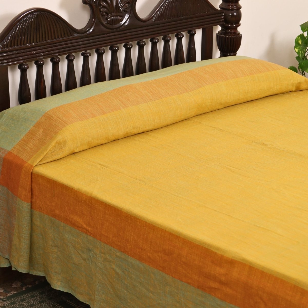 Citrine Yellow and Green Pure Cotton Bedcover | Single and Queen | Handprinted