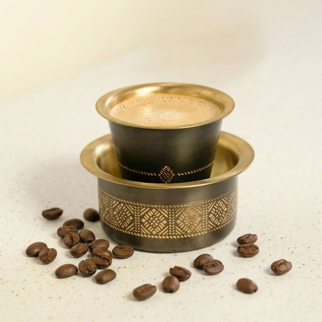 Coffee Dabara Set made with Pure Brass in an Antique Kanjeevaram design theme