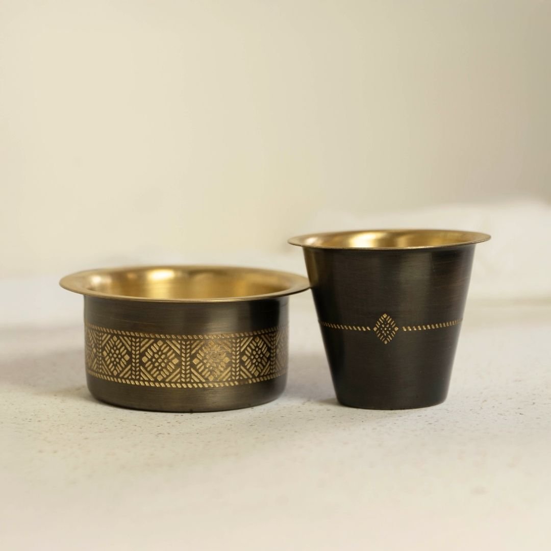 Coffee Dabara Set made with Pure Brass in an Antique Kanjeevaram design theme