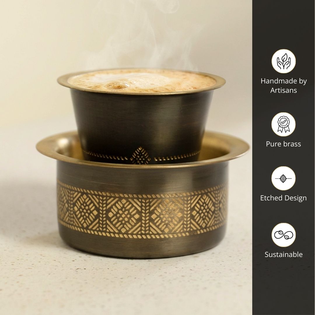 Coffee Dabara Set made with Pure Brass in an Antique Kanjeevaram design theme