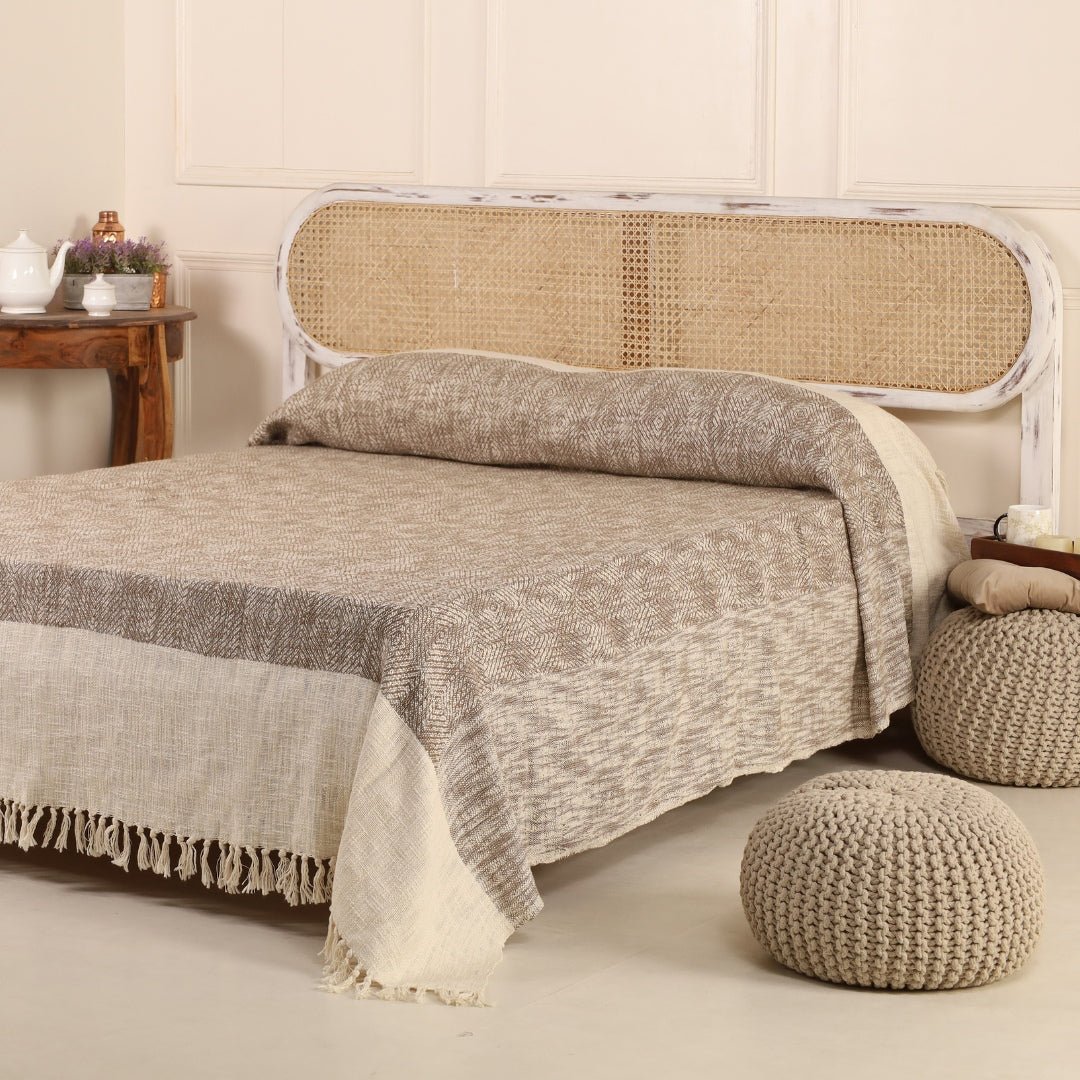 Earthy Brown Pure Cotton Bedcover | Queen Size | Handprinted