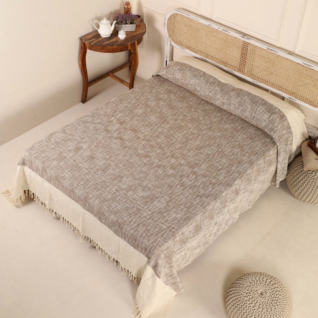Earthy Brown Pure Cotton Bedcover | Queen Size | Handprinted