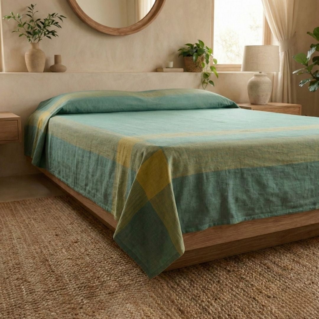 Teal Pure Cotton Bedcover | Single and Queen | Handprinted