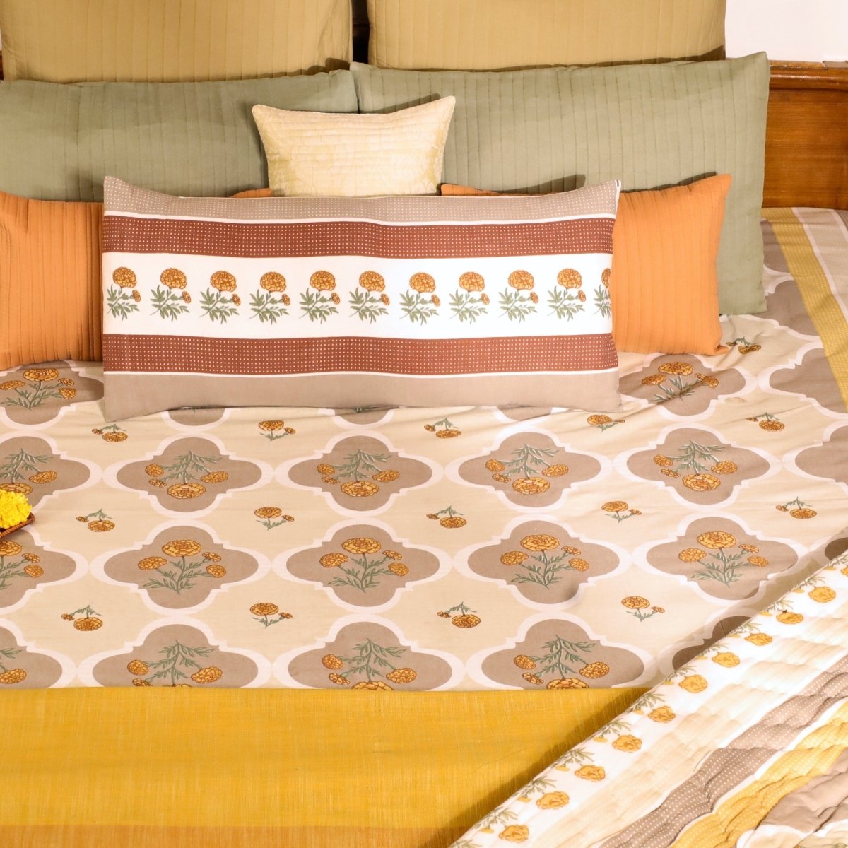 Ivory and Taupe Pure Cotton Bedcover | Single and Queen | Handprinted