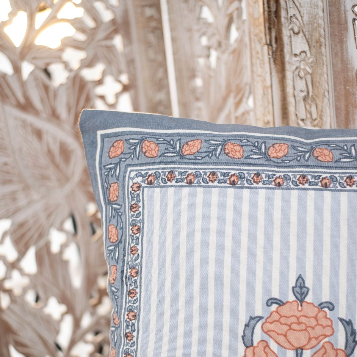 Blue and Dusty Pink Cotton Cushion Cover | 18x18 in | Set of 3, 4 and 5 | Floral Design