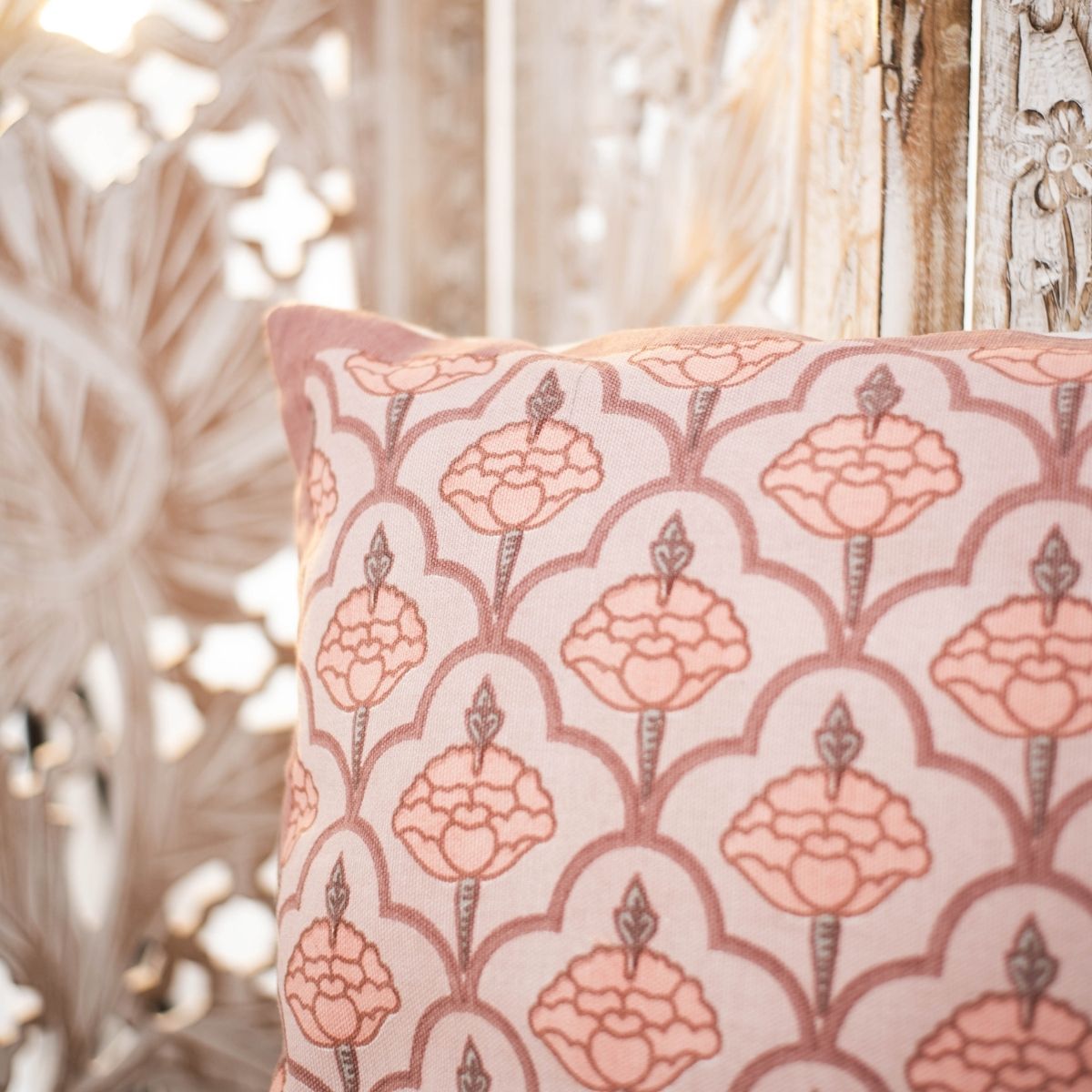 Dusty Pink Cotton Cushion Cover | 18x18 in | Set of 5 | Floral and Jaali Design