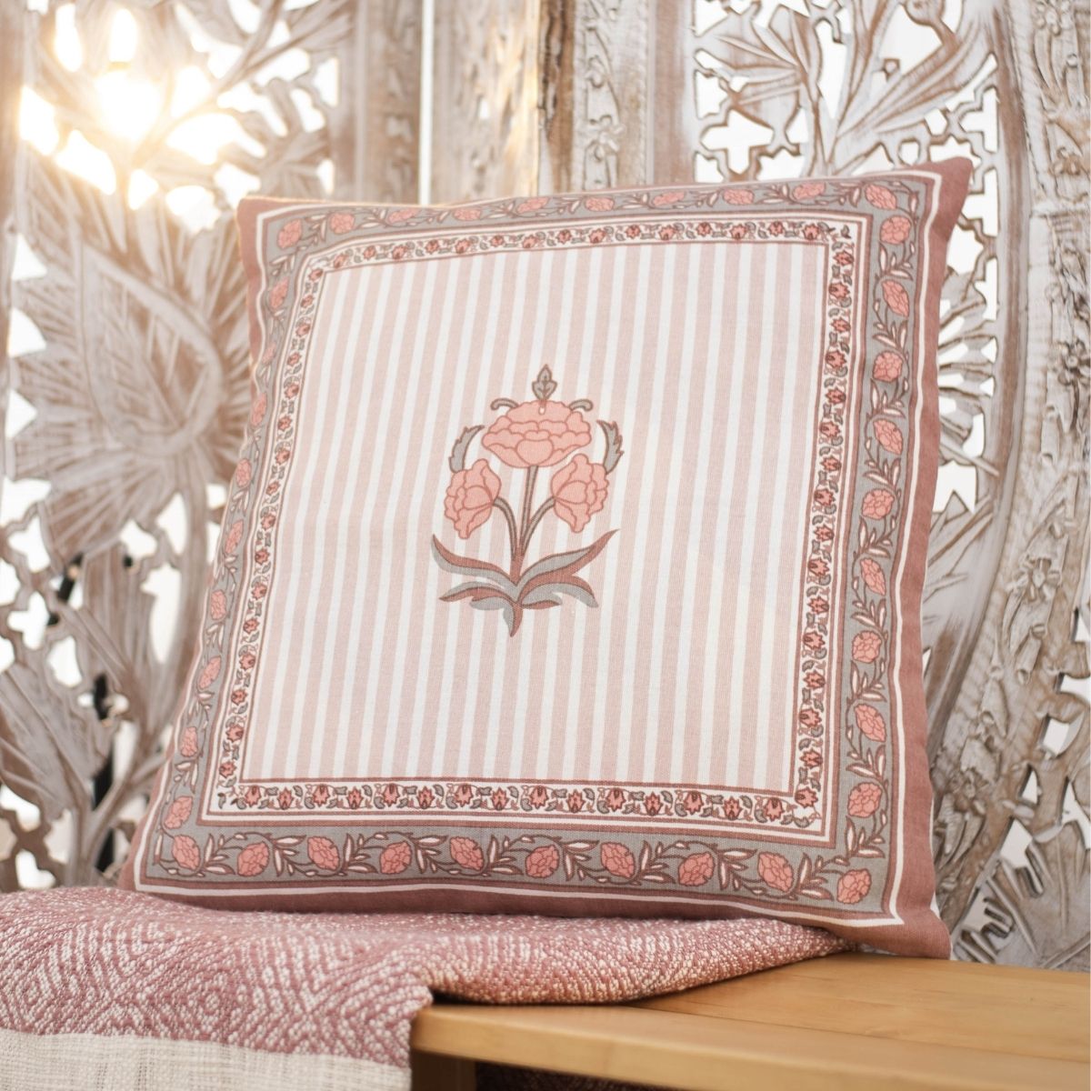 Dusty Pink Cotton Cushion Cover | 18x18 in | Set of 3, 4 and 5 | Floral Design
