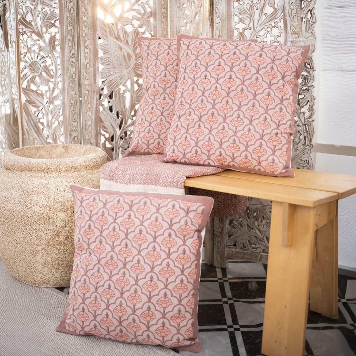 Dusty Pink Cotton Cushion Cover | 18x18 in | Set of 3, 4 and 5 | Jaali Design