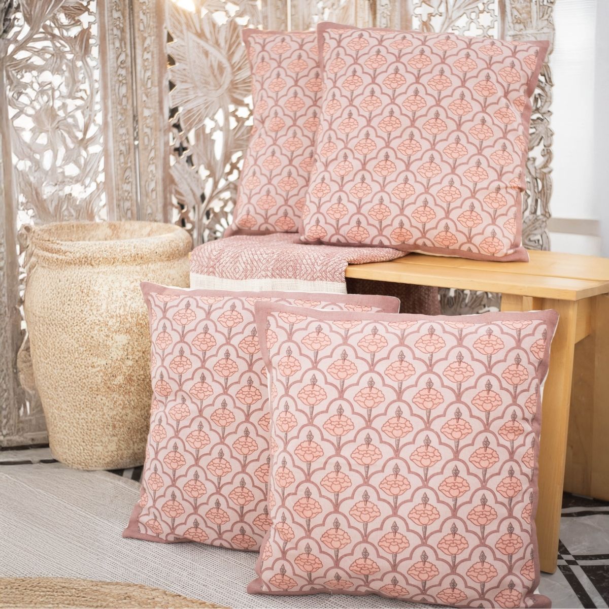 Dusty Pink Cotton Cushion Cover | 18x18 in | Set of 3, 4 and 5 | Jaali Design