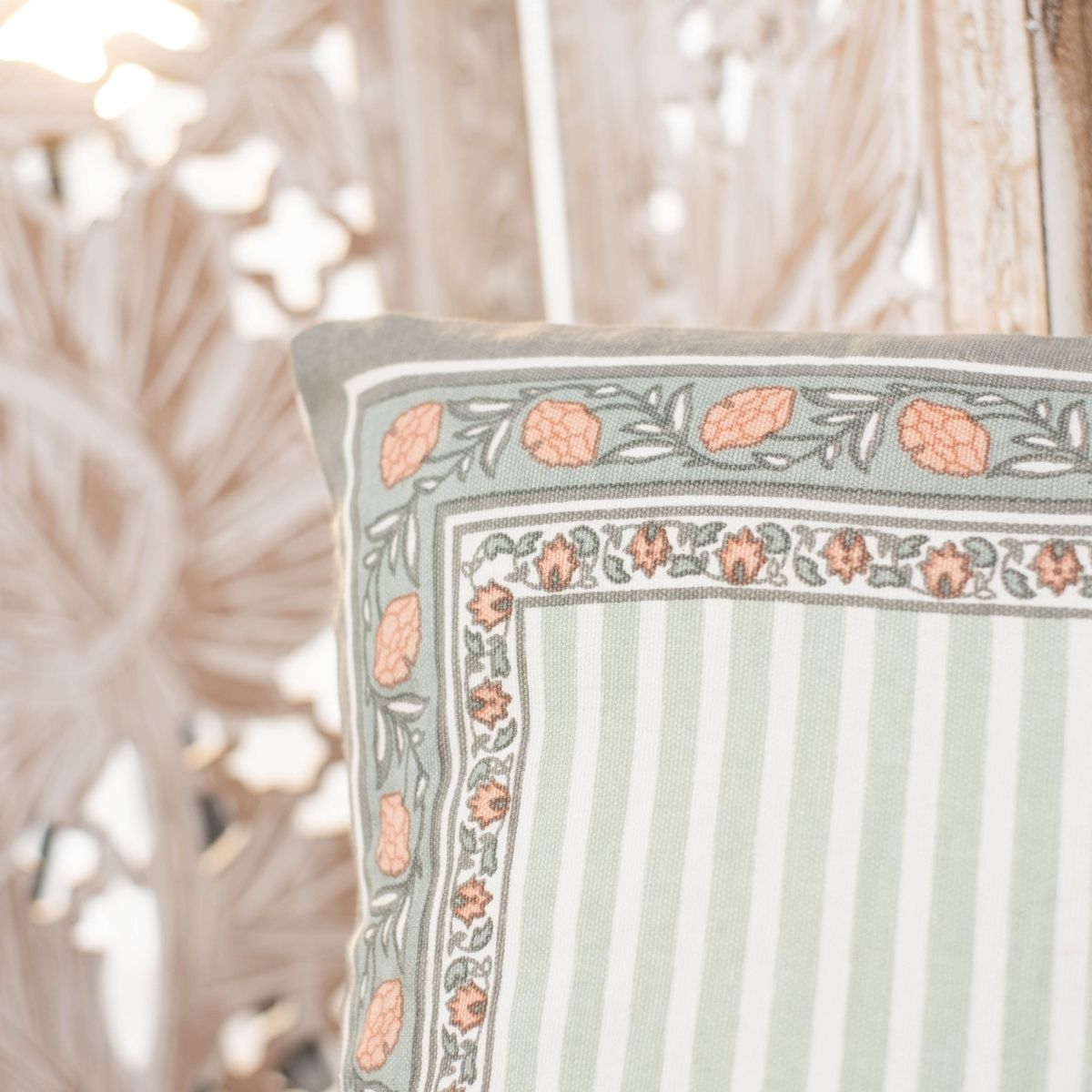 Green and Dusty Pink Cotton Cushion Cover | 18x18 in | Set of 3, 4 and 5 | Floral Design