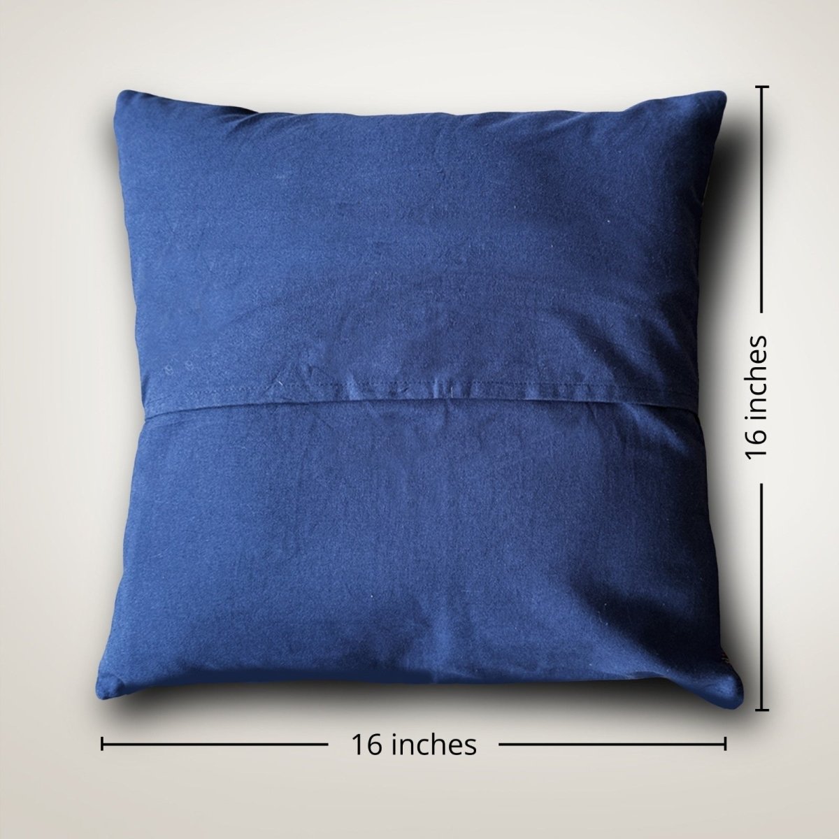 Embroidered Cotton Cushion Cover in Indigo and Green | 16x16 in | Set of 1,2 and 4