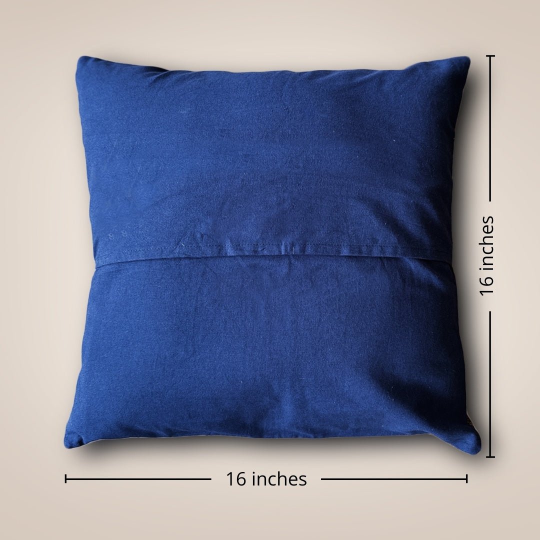 Embroidered Cotton Cushion Cover in Indigo and Green | 16x16 in | Set of 1,2 and 4