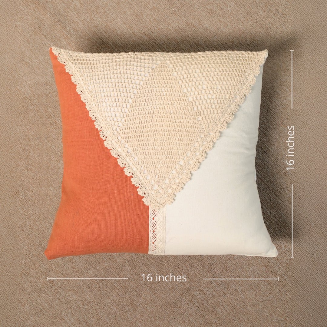 Pure Cotton Crochet Cushion Cover in Rust and Off White | 16x16 in | Set of 1,2,3,4 and 5