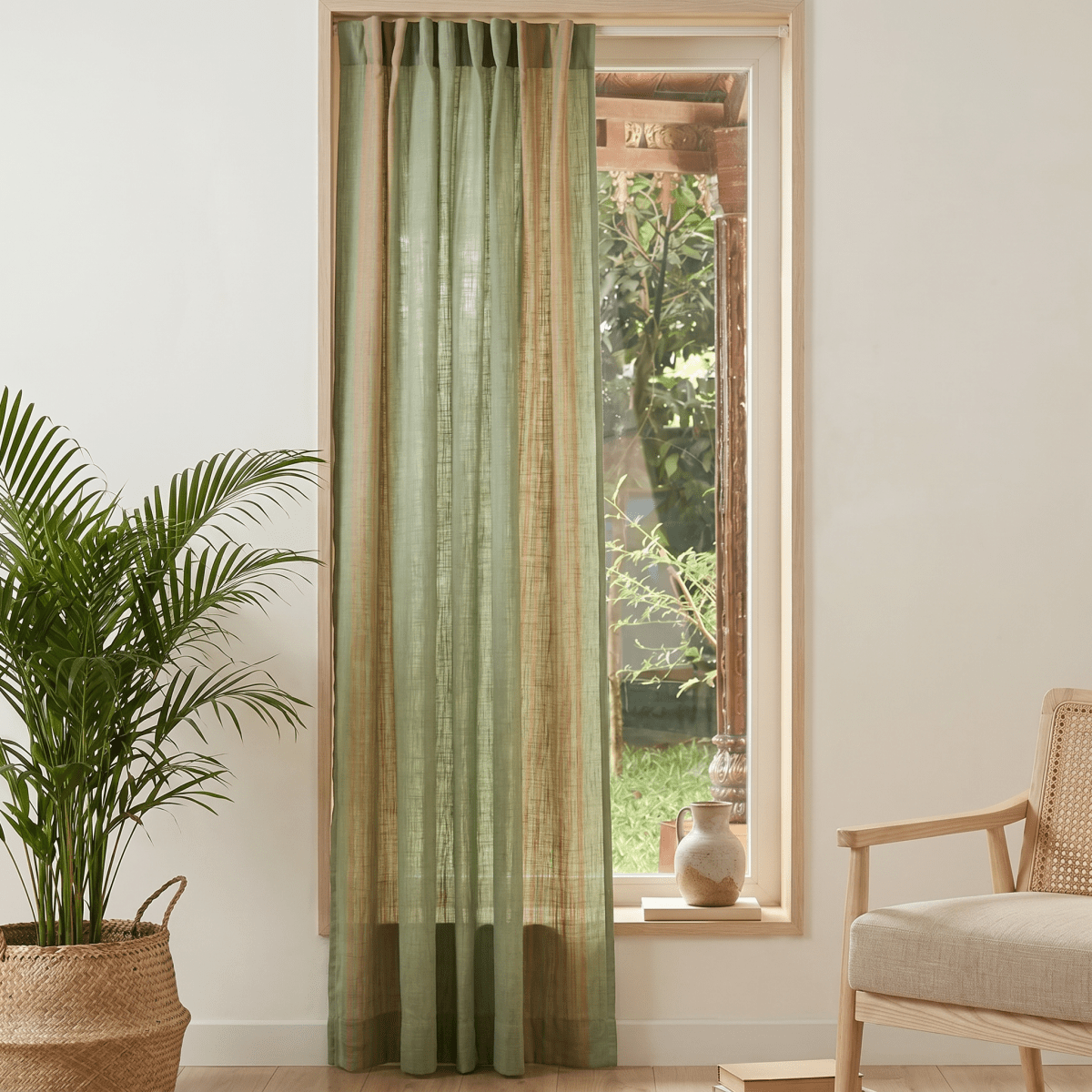 Pure Cotton Semi Blackout Curtains in Sage and Teal colour with 60% light blocking | Best curtains for living room