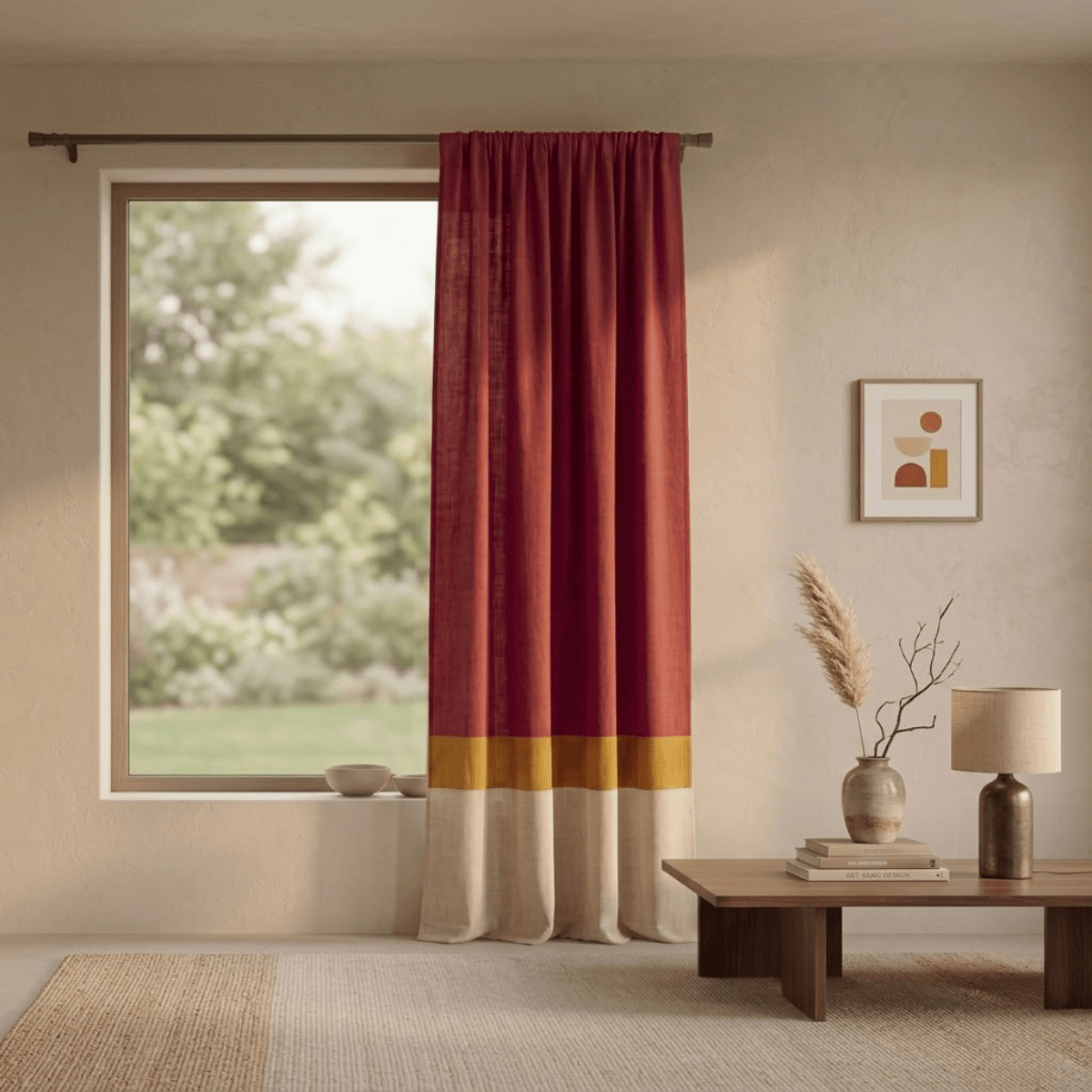 Pure Cotton  Door Curtain in Maroon & Off White available in set of 1 and 2