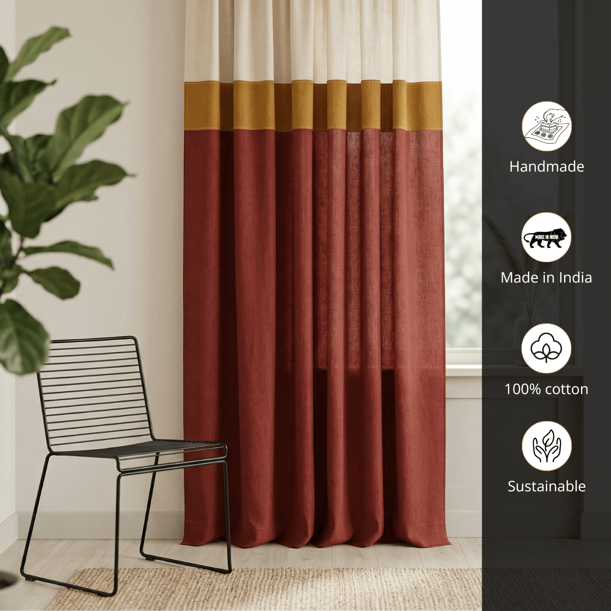 Pure Cotton  Door Curtain in Maroon & Off White available in set of 1 and 2