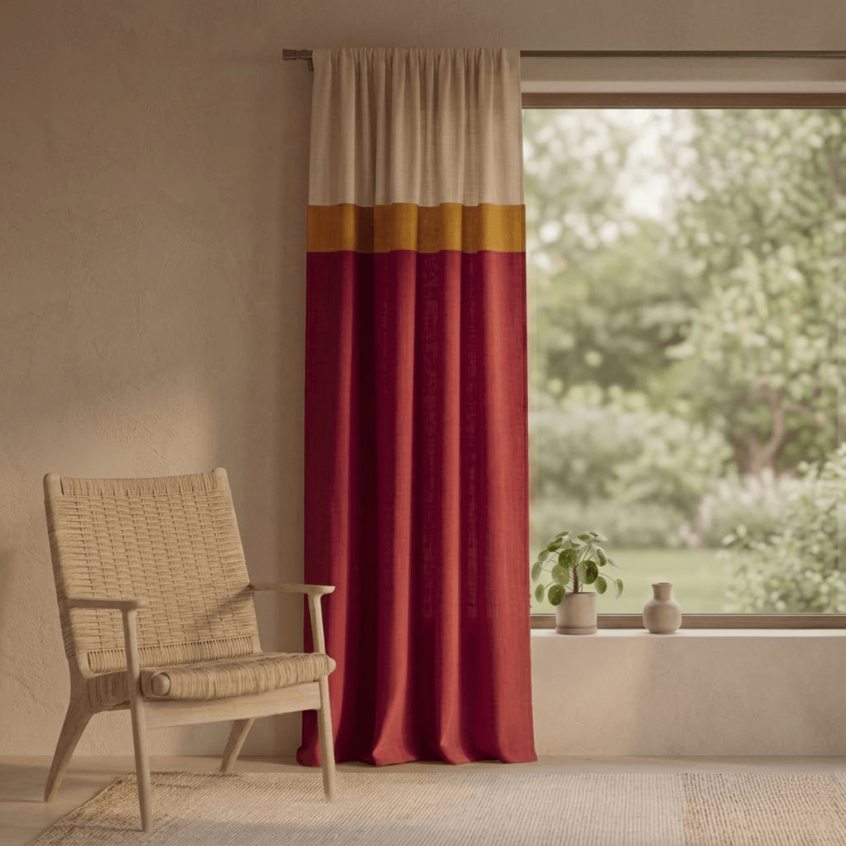 Pure Cotton  Door Curtain in Maroon & Off White available in set of 1 and 2