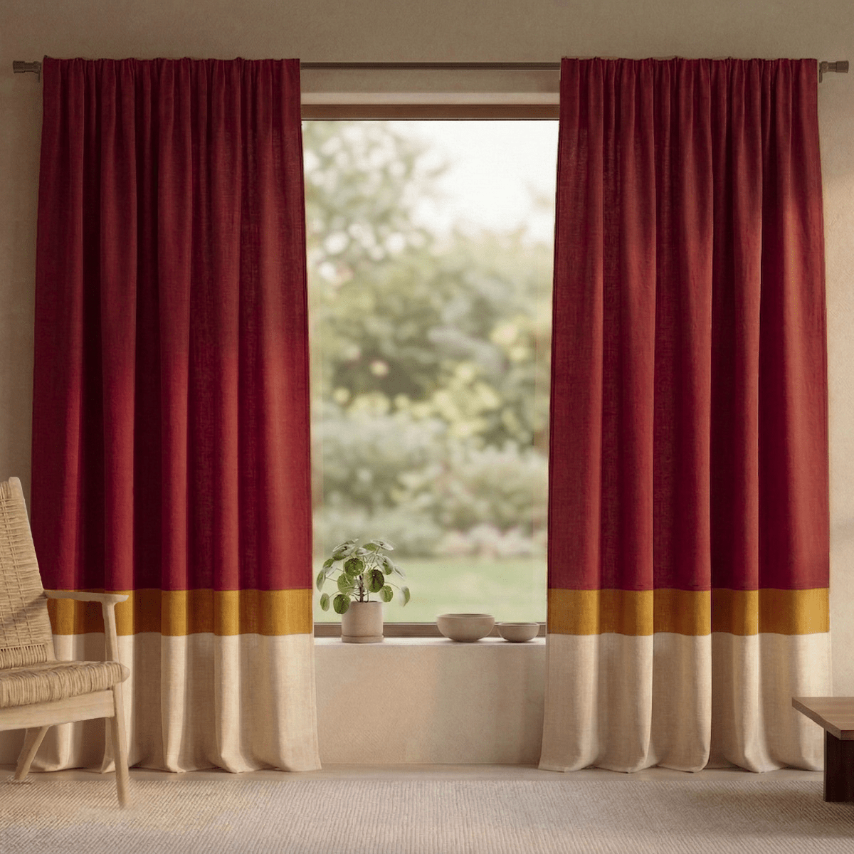 Pure Cotton  Door Curtain in Maroon & Off White available in set of 1 and 2
