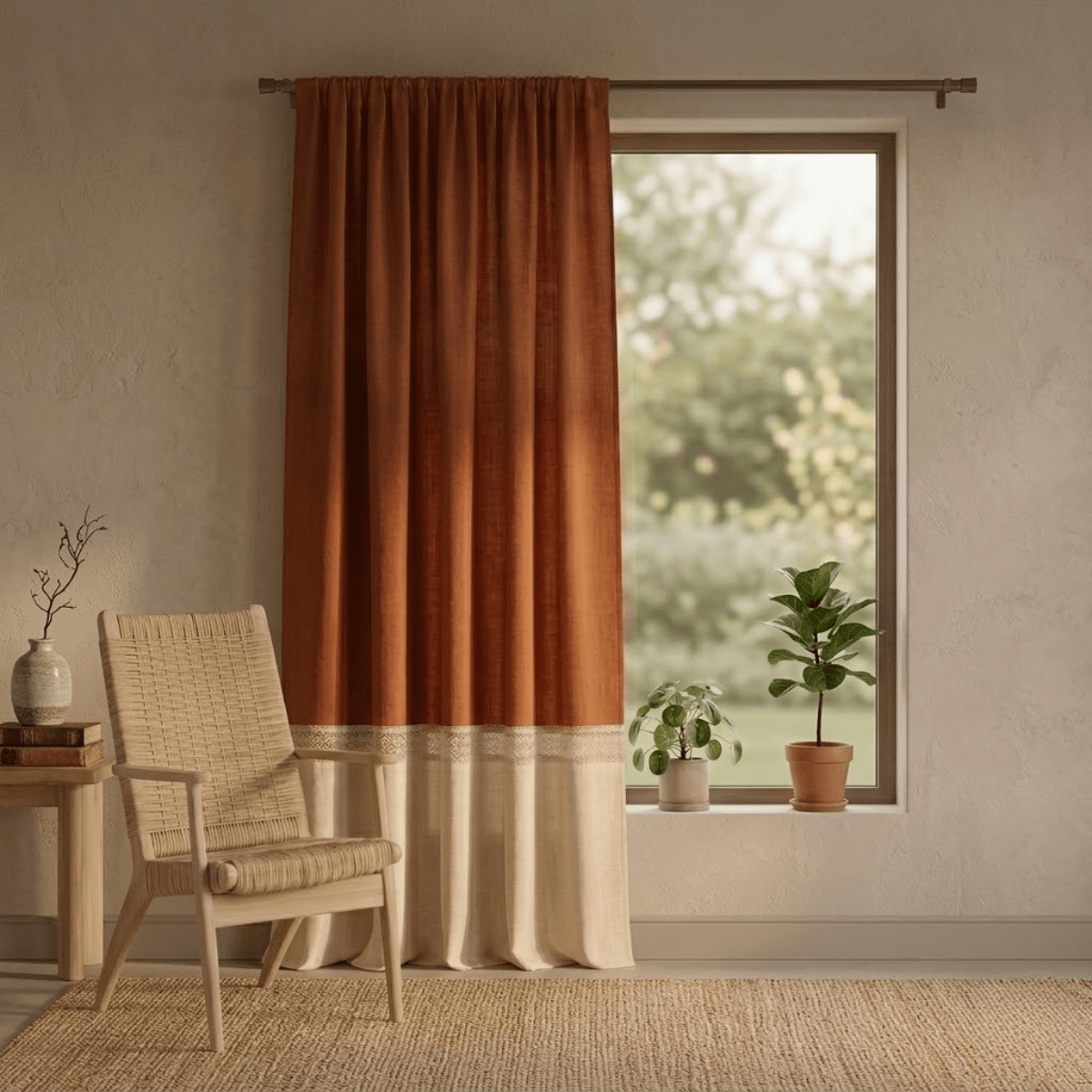 Pure Cotton  Door Curtain in Rust & Off White available in set of 1 and 2