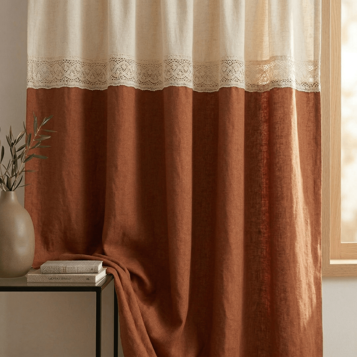 Pure Cotton  Door Curtain in Rust & Off White available in set of 1 and 2