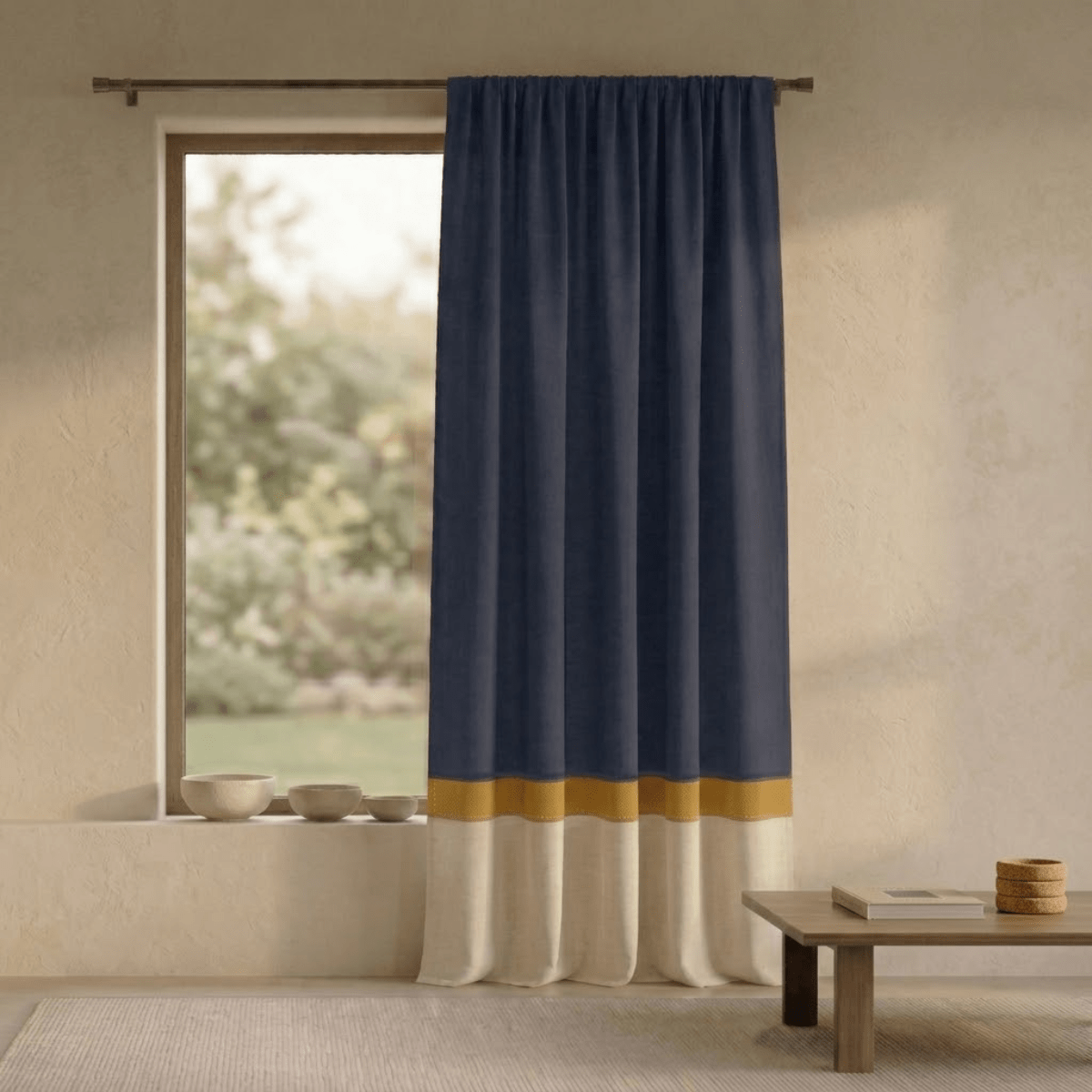 Pure Cotton Door Curtain Woven in Navy and Off white available in set of 1 and 2