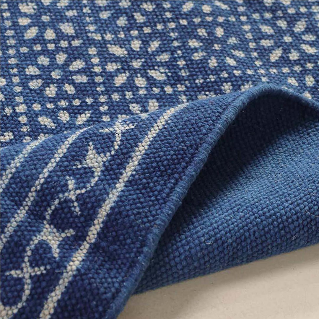 Cotton Floor Rug for Living Room and Bedroom hand block printed with Lattice Print in Indigo Colour| Soft Washable Area Rug| 3x5 Feet
