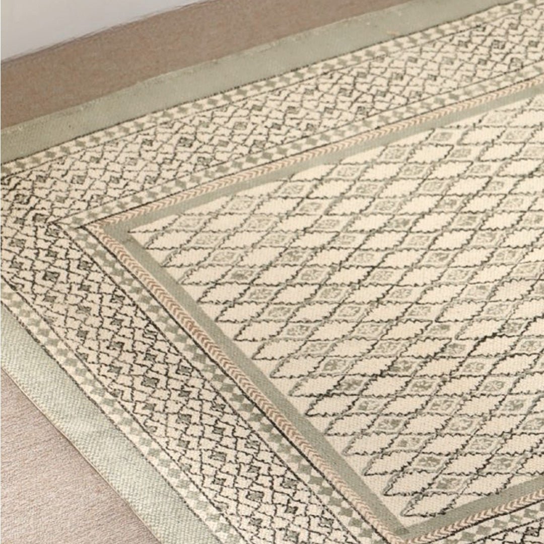Hand block printed Cotton Floor Rug for Living Room and Bedroom  in Aqua Green | Soft Washable Rug