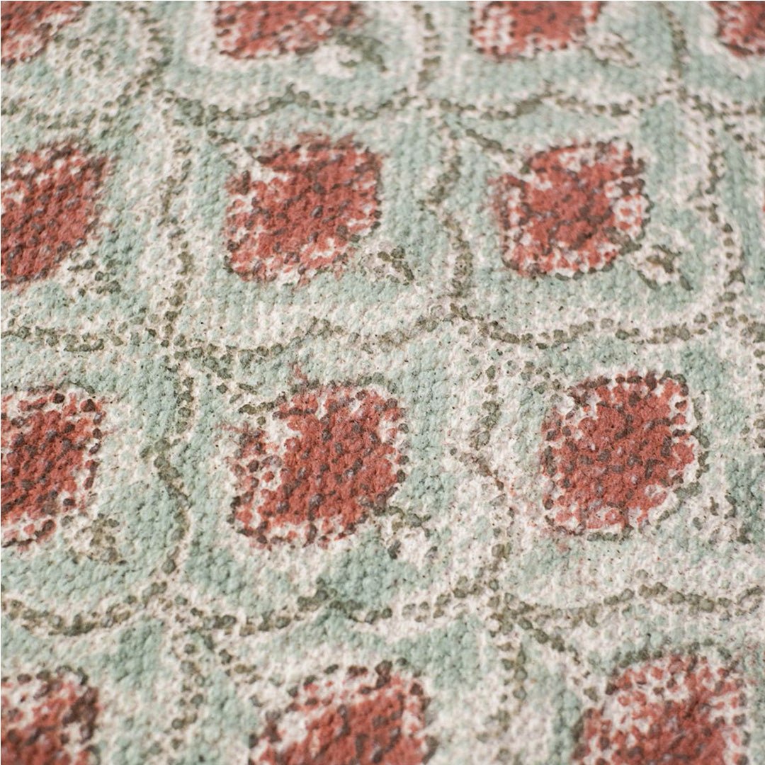 Hand block printed Cotton Floor Rug for Living Room and Bedroom  in Green and Dusty Pink Colours with a Floral Design | Soft Washable Rug