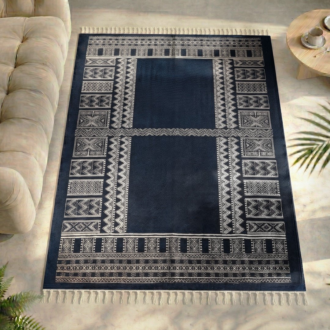 Blue Cotton Hand  Printed Living Room Rugs. Adds style to any room