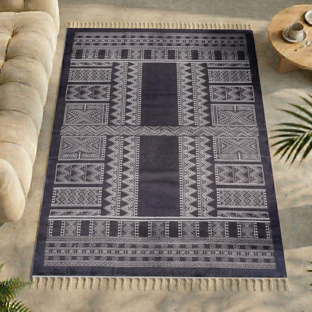 Blue Cotton Hand  Printed Living Room Rugs. Adds style to any room