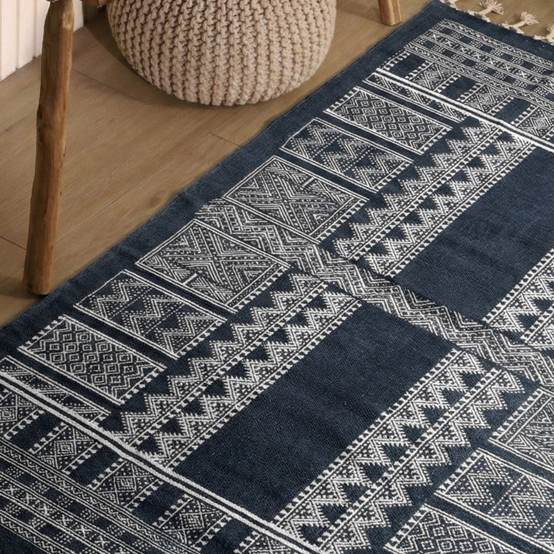 Blue Cotton Hand  Printed Living Room Rugs. Adds style to any room