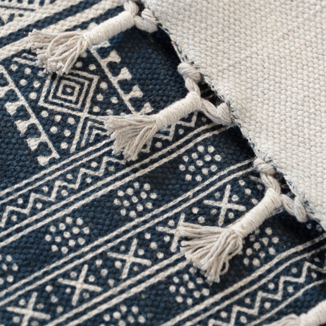 Blue Cotton Hand  Printed Living Room Rugs. Adds style to any room