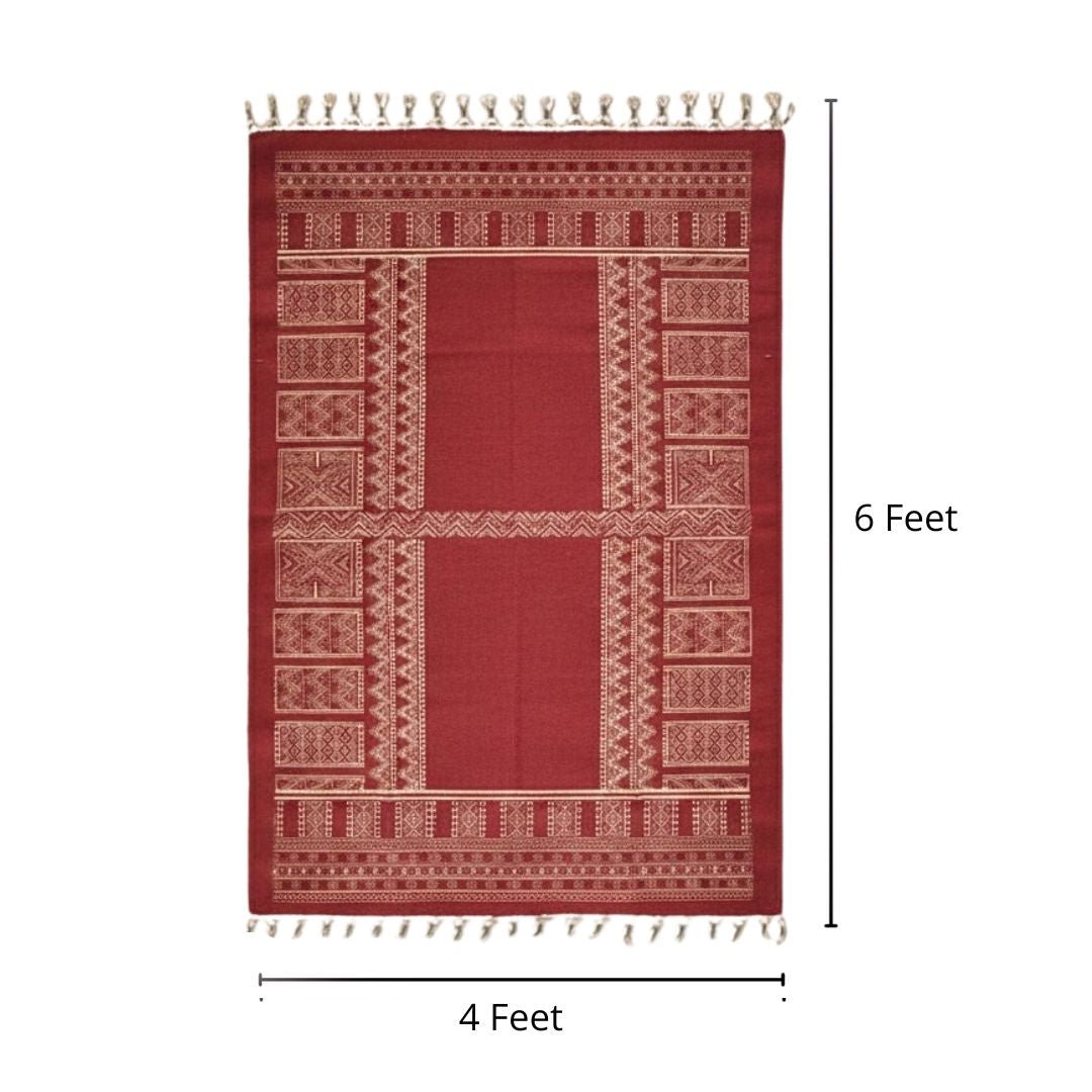 Handprinted Cotton Floor Rug for Living Room and Bedroom in Jaipuri Maroon| Soft Washable Rug