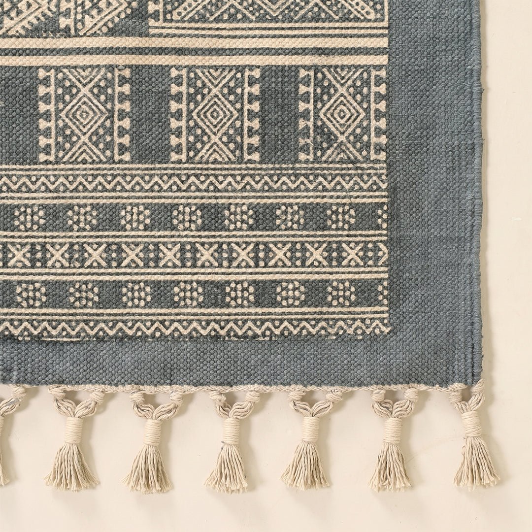 Handprinted Cotton Floor Rug for Living Room and Bedroom in Grey Colour| Soft Washable Rug