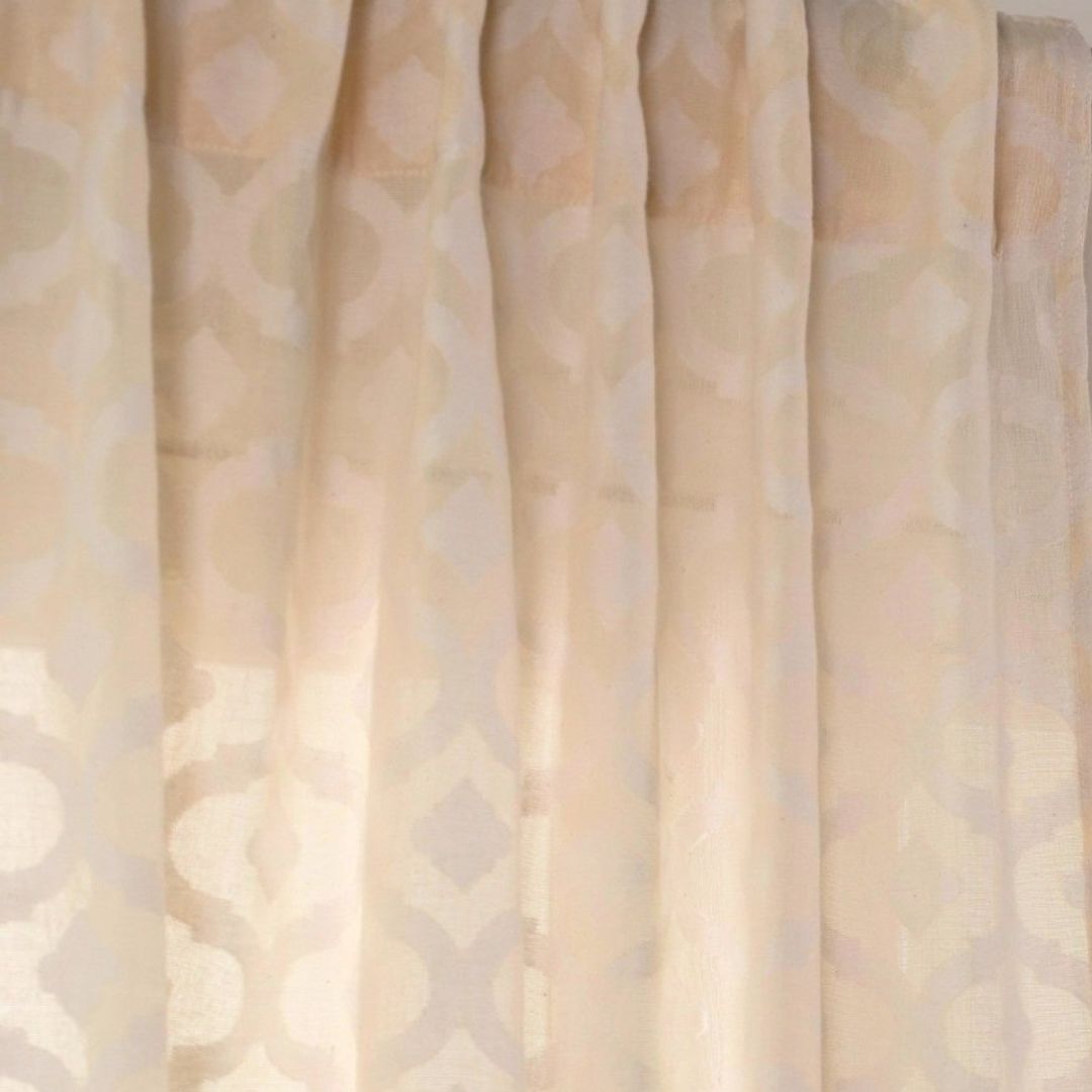 Cotton Semi Sheer Window Curtains 5 and 7 Feet Handwoven Beige and White Cutwork Handmade In India