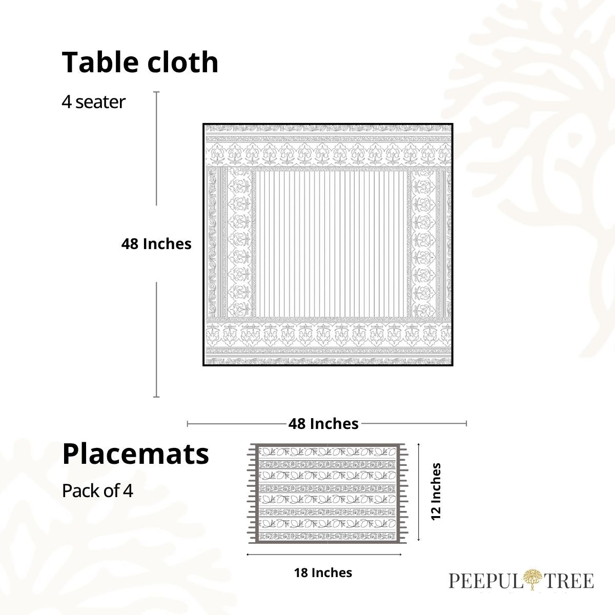 Floral Stripe Cotton Table Cloth & Table Mat in Blue and Dusty Pink | 4 & 6 Seater