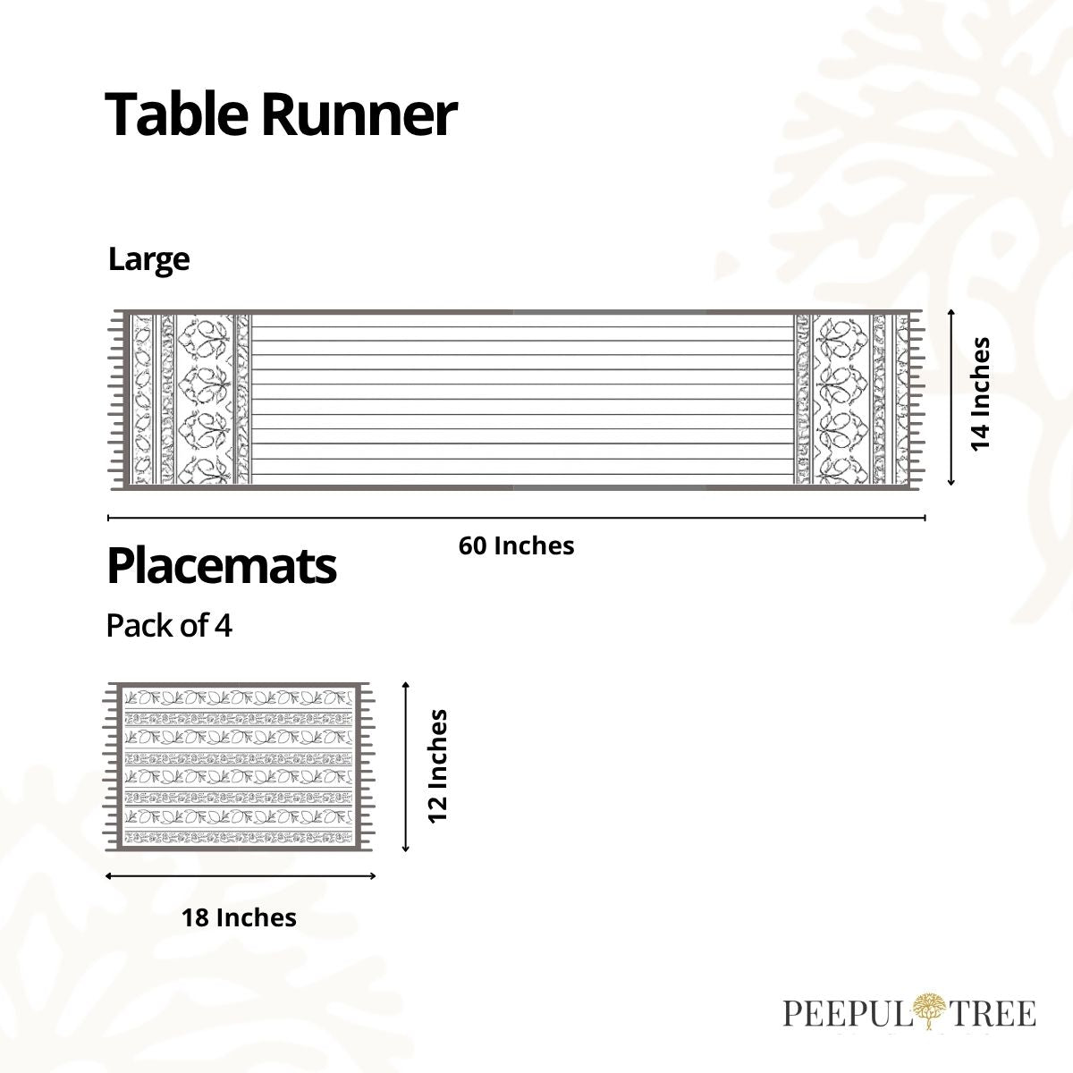 Cotton Dining Table runner and Table Mat in Dusty Pink and Off-white | Set of 4 and 6