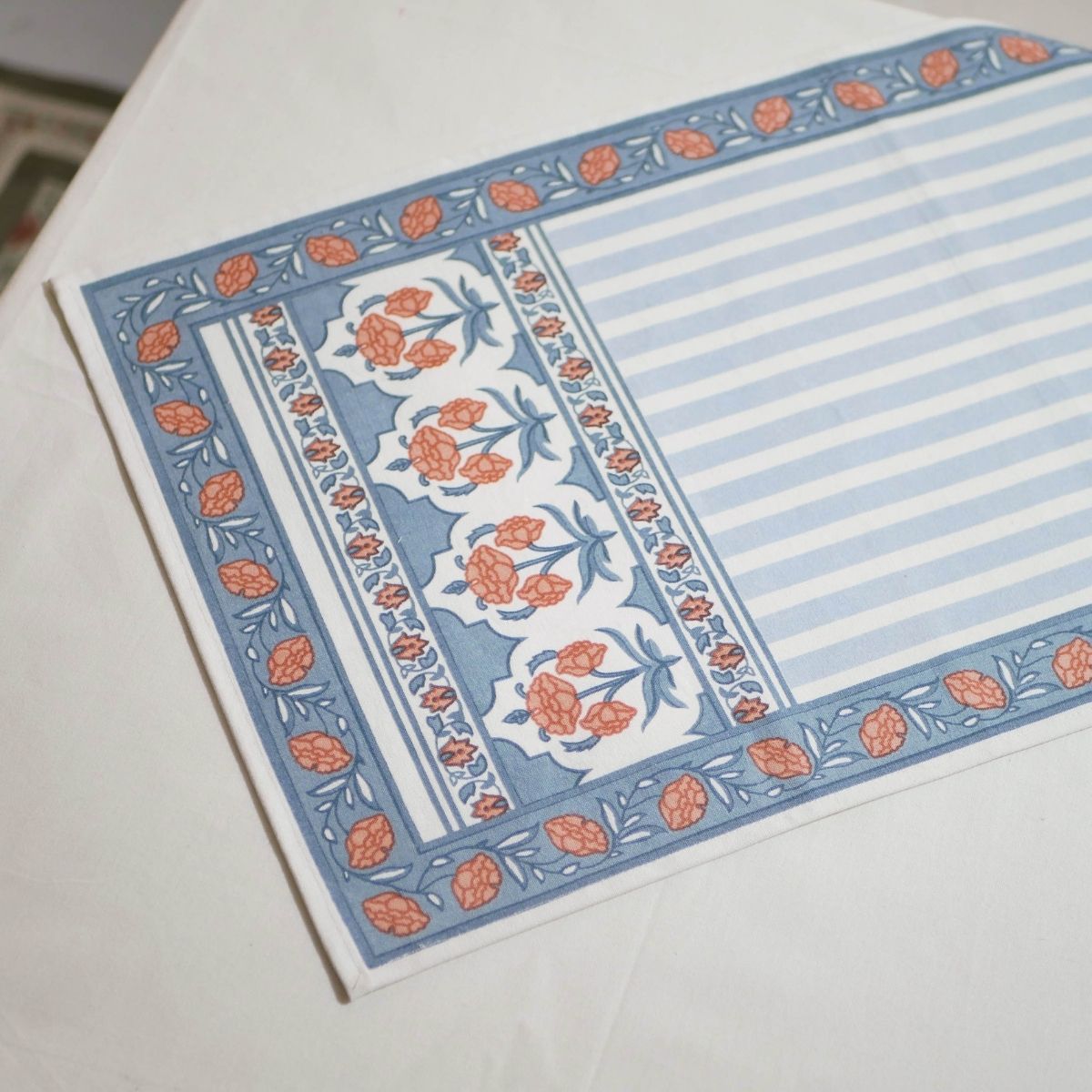 Cotton Table runner in Blue and Dusty Pink | 4 and 6 Seater