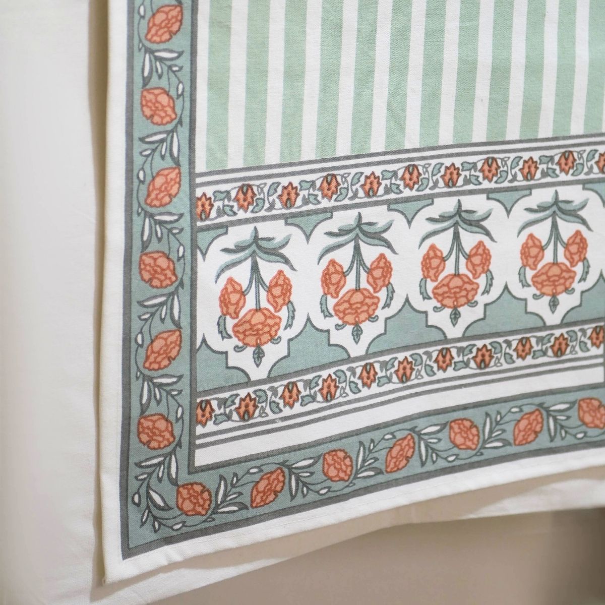 Cotton Table runner in Green and Dusty Pink | 4 and 6 Seater