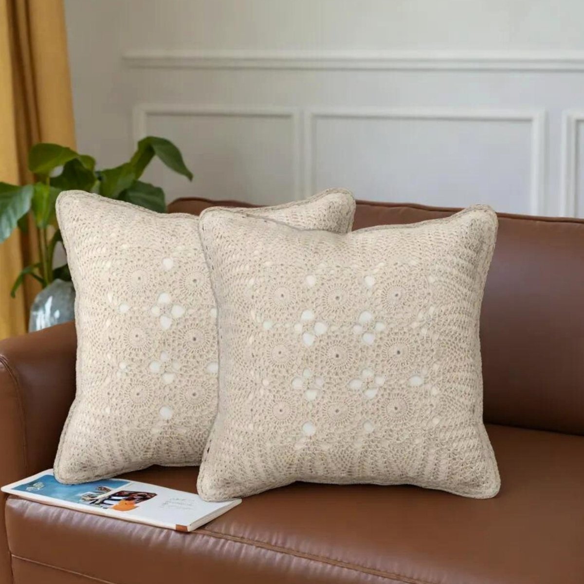 Crochet Cushion Cover made with Pure Cotton In White | 16 x 16 inch| Single or Combos available