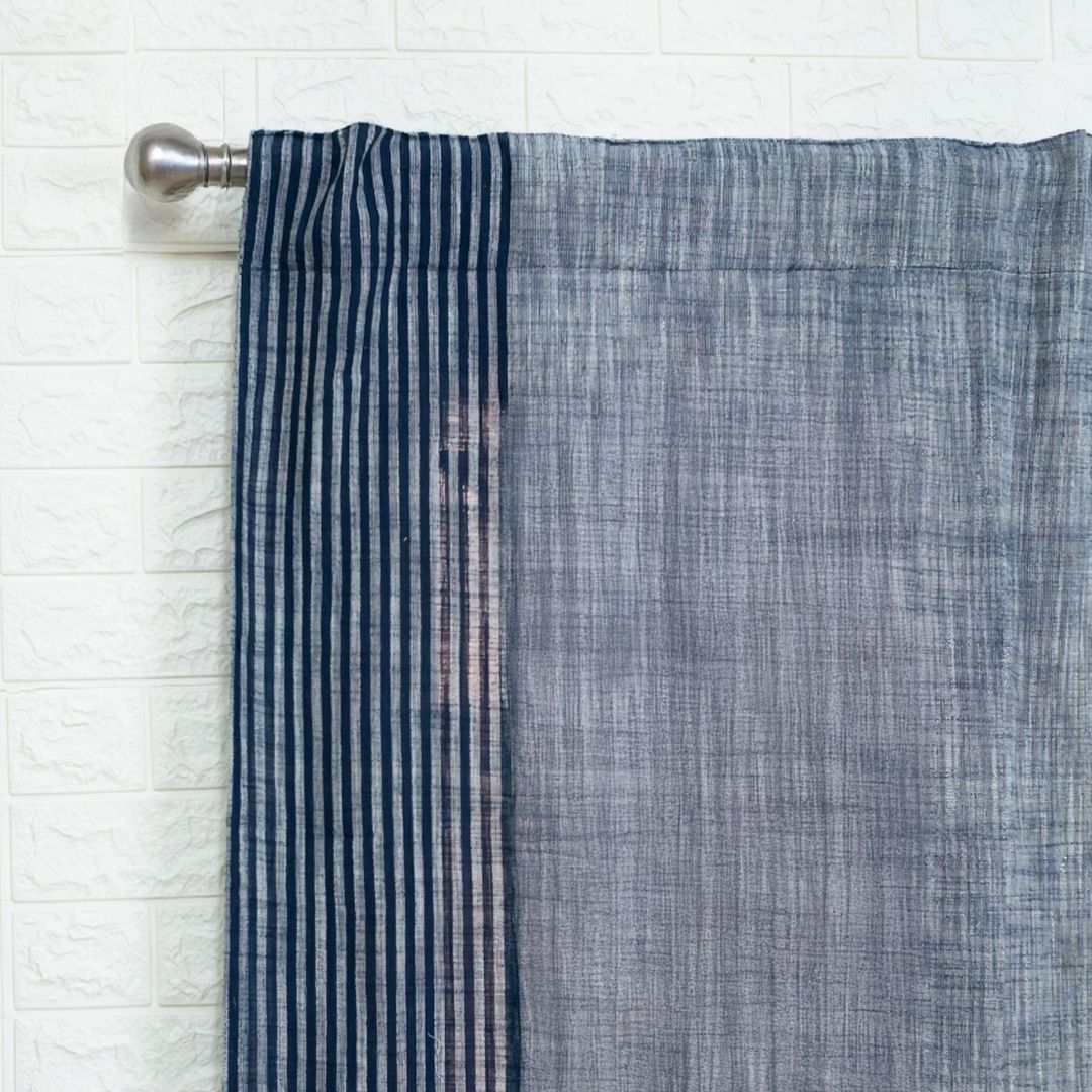 Pure Cotton Sheer Curtains Dusty Pink & Blue | Peepul Tree 7ft | Set of 3 curtains