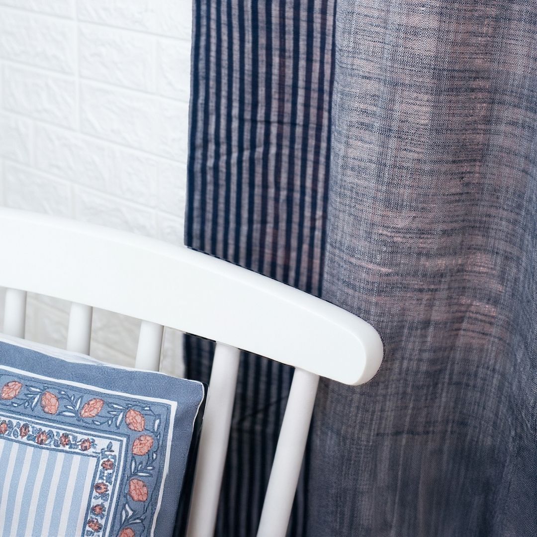 Pure Cotton Sheer Curtains Dusty Pink & Blue | Peepul Tree 7ft | Set of 3 curtains
