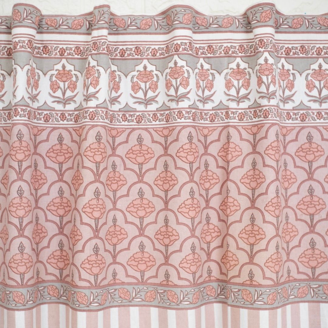 Pure Cotton Opaque Curtains Dusty Pink & Off White | Peepul Tree | 7ft | Best curtain for living room