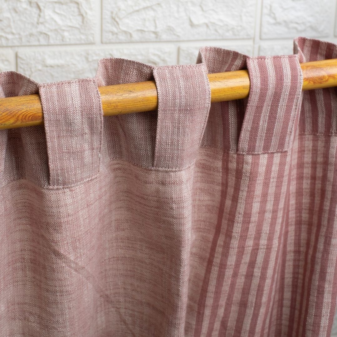Pure Cotton Opaque Curtains Dusty Pink & Off White | Peepul Tree | 7ft | Best curtain for living room