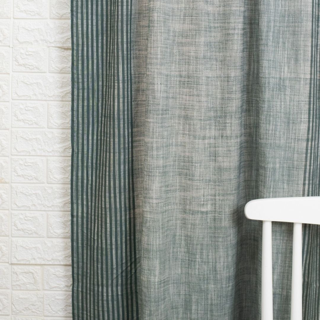 Pure Cotton Opaque and sheer Curtains set in Dusty Pink & Green | Peepul Tree | 7ft available in set of 3