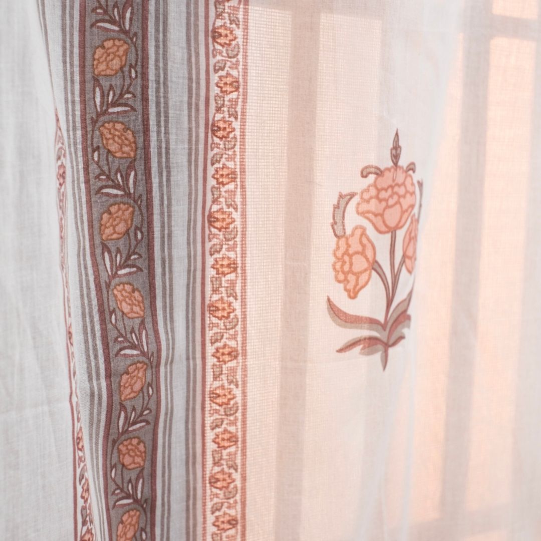 Pure Cotton Sheer Curtains Dusty Pink & Off White | Peepul Tree | 7ft and 8ft | Set of 3 | Best curtain for your living room