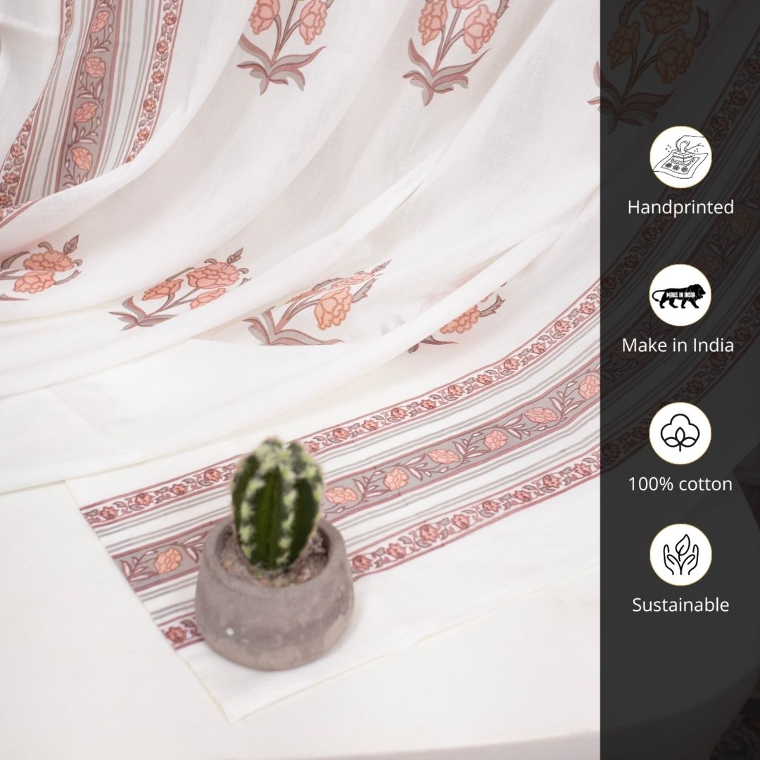 Mulmul Cotton Sheer Curtains Dusty Pink & Off White | Peepul Tree