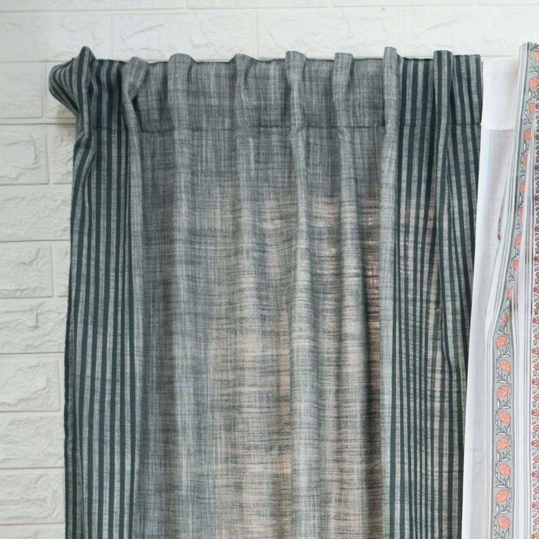 Pure Cotton Sheer Curtains Dusty Pink & Green | Peepul Tree | 7ft and 8ft | Set of 4 curtain | Best curtains for living room